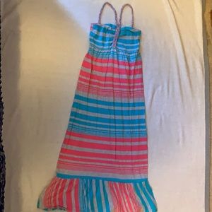 Girls pink, blue, and blue gray body length dress